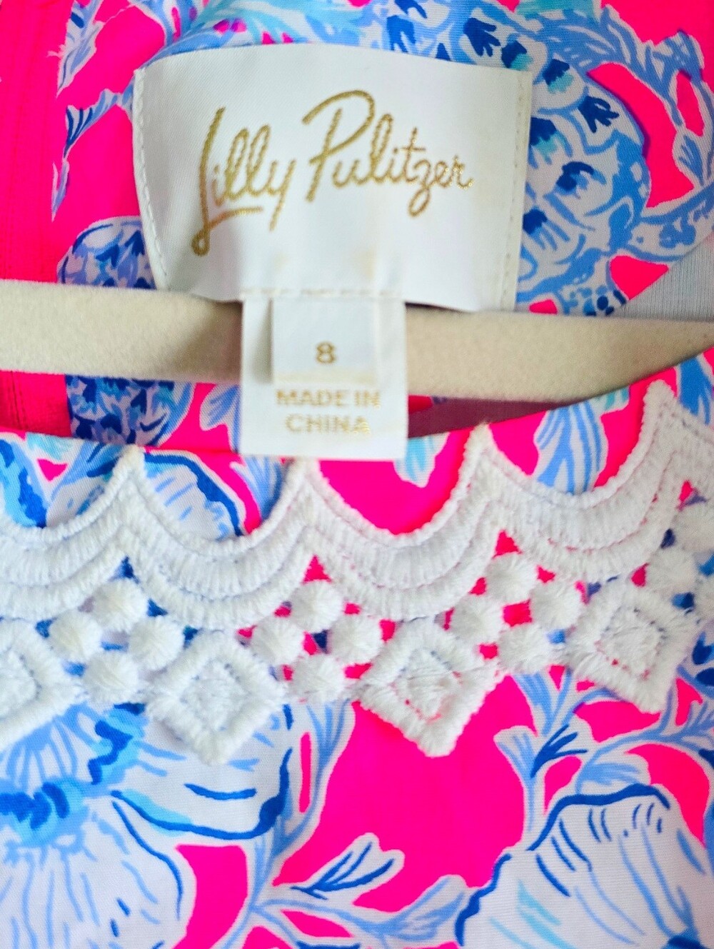 Bright Pink Floral Lilly Pulitzer Romper Dress with Blue & White Accent Size 6 - Picture 8 of 8
